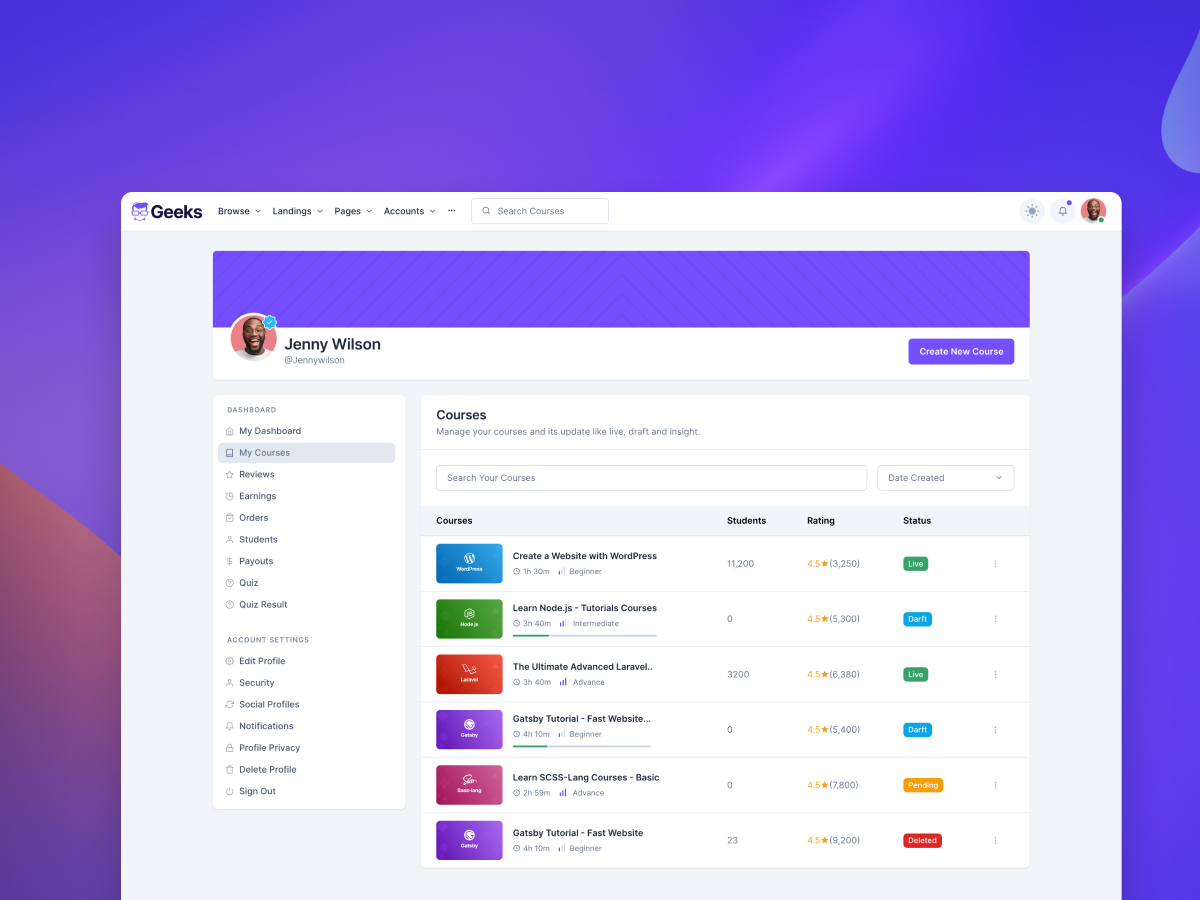 Online Courses Website Template - Geeks - Ease Template