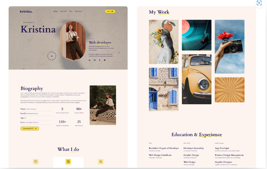 Kristina - Personal Portfolio Webflow Templates