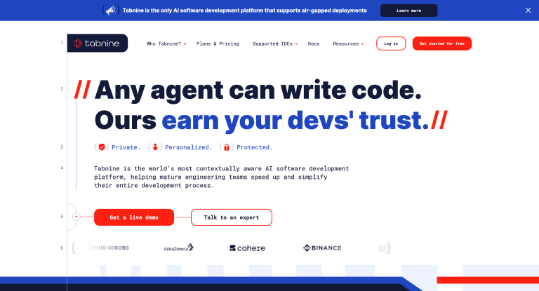 Tabnine AI coding assistant interface showing JavaScript suggestions for front-end developers