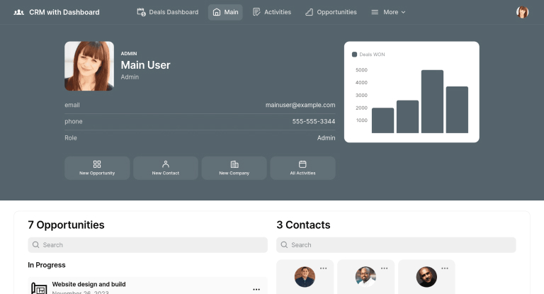CRM with Dashboard Glide Template