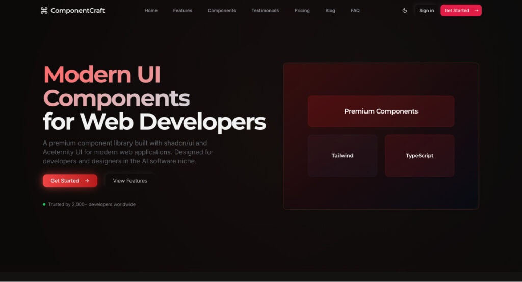 ComponentCraft next js landing page