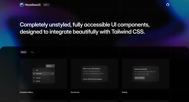 Headless UI Unstyled fully accessible UI components